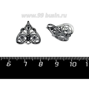 Держатель для кулона Пиковая дама 19*17*7 мм, черное оксидированное посеребрение 6 мк, 1 штука, производство Россия