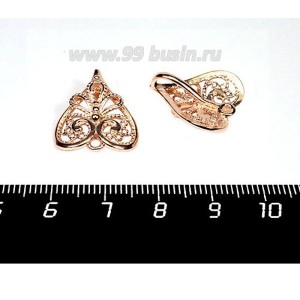 Держатель для кулона Пиковая дама 19*17*7 мм, розовая позолота 0,45 мк, 1 штука, производство Россия