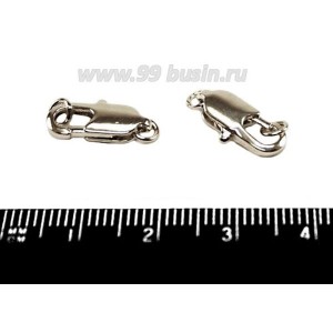 Замочек - лобстер 12 мм с неразъёмными колечками, цвет никель 1 штука