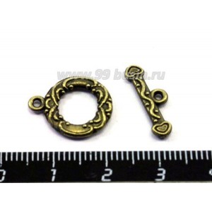 Застёжка - Тогл № 33  кольцо-завитки,  14*17,  17*6 мм (палочка), цвет бронза, 2 набора/упаковка