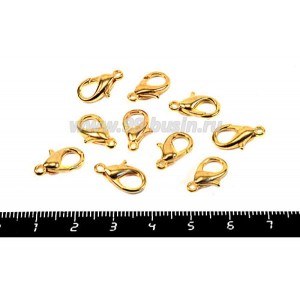Замок карабин 15*8 мм Литой, цвет золото 10 шт/упак
