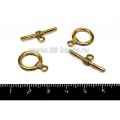 Застежка - Тогл Круг гладкий с веревочкой 20*15 мм, палочка 26*8,5 мм, цвет золото, 2 набора/упаковка
