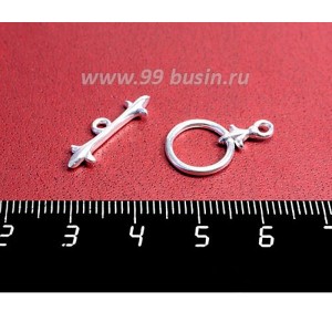 Застежка - тогл ювелирный, посеребрение 12 мк малая Королевская Лилия 3039, 19*12, палочка 20*6,5 мм, 1 набор/упаковка, производство РОССИЯ