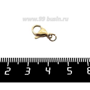 Карабин 10*5,5 мм с колечком нержавеющая сталь, покрытие оксид титана, цвет античное золото, 1 штука