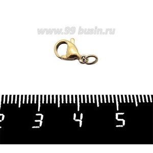 Карабин 12*6 мм с колечком нержавеющая сталь, покрытие оксид титана, цвет античное золото, 1 штука