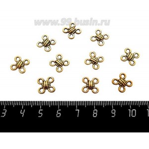 Коннектор Узелок квадратный 10*10 мм, 4 петли, цвет античное золото 10 штук/упаковка