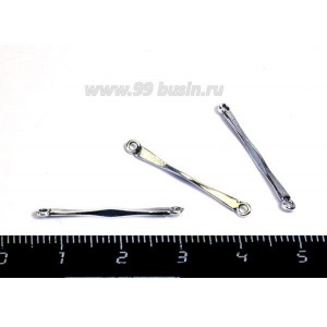 Коннектор ювелирный Палочка 5015 оксидированное посеребрение 12 мкн 2 петли 25*2 мм, производство Россия 1 штука