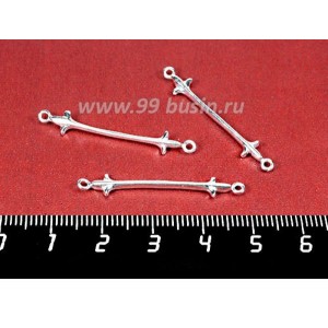 Коннектор ювелирный Королевская Лилия, посеребрение 12 мкн, 2 петли 35*6 мм, производство Россия 1 штука