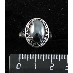 Кольцо c гематитом, греческое, родиум, 14х10мм