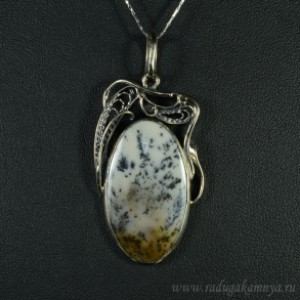 Кулон агат моховой, 80х28мм, нейзильбер