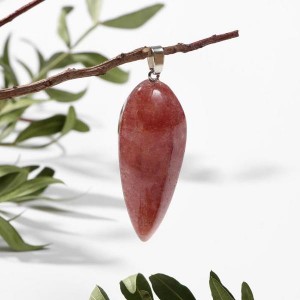 Кулон капля гранёная "Кварц клубничный"