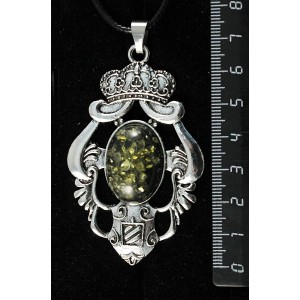 Кулон из янтаря иск., цвет зеленый, овал 25х18мм, оправа "императрица"