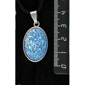 Кулон c кабошоном из пластика "щетка кристаллов",  цвет морская волна, простой овал 25х18мм