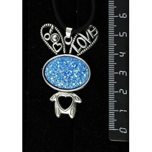 Кулон c кабошоном из пластика "щетка кристаллов",  цвет морская волна, "зайчик", овал 25х18мм