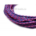 Шнур искусственная кожа ПЛЕТЕНЫЙ, толщина 3 мм, цвет розовый/синий, 3 метра/упаковка