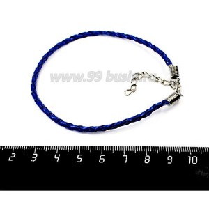 Основа для браслета, искусственная кожа, ПЛЕТЕНЫЙ, 20 см (+5 см удлинительная цепочка), синий,  1 штука