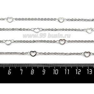 Цепочка нержавеющая сталь (stainless steel) звено 2,5*2 мм с сердечками 5*6 мм, 1 метр/упаковка