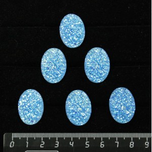 Кабошон пластик "щетка кристаллов", овал 25х18мм, цвет морская волна