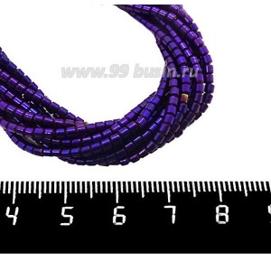 Натуральный камень ГЕМАТИТ с покрытием под ПИРИТ маленький цилиндрик 2*2 мм, цвет фиолетовый, 40 см/нить