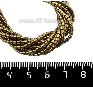 Натуральный камень ГЕМАТИТ с покрытием под ПИРИТ маленький цилиндрик 2*2 мм, цвет темное античное золото, 40 см/нить