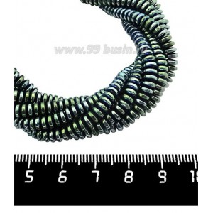 Натуральный камень ГЕМАТИТ с покрытием под ПИРИТ спейсер 4*2 мм, цвет голубовато-зеленый мультиколор, 40 см/нить