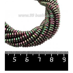 Натуральный камень ГЕМАТИТ с покрытием под ПИРИТ спейсер 4*2 мм, цвет розово-зеленый мультиколор, 40 см/нить