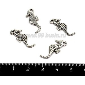 Подвеска Морской конек полосатый 21*6 мм, цвет старое серебро, 4 штуки/упаковка