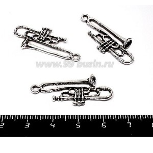 Подвеска Труба музыкальная 35*15 мм, цвет старое серебро 3 штуки/упаковка