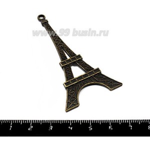 Подвеска Эйфелева башня большая плоская двухсторонняя 69*36 мм, цвет бронза, 1 штука