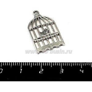 Подвеска Клетка с маленькой птичкой, 27*16 мм, цвет серебро, 1 штука
