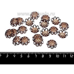 Шапочка для бусин Хризантема 15*6 мм, цвет медь 20 штук/упаковка
