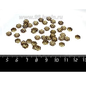 Шапочка для бусин Цветочек Тысячелистника цвет бронза 7*1,5 мм 50 штук/упаковка