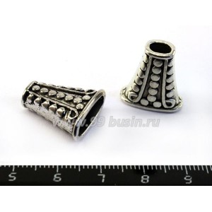 Колпачок плоский, узор ТОЧКИ, 18*16*8 мм, цвет старое серебро, 1 штука