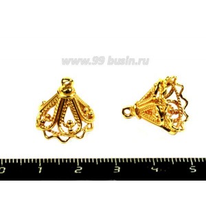 Колпачок с петелькой "Филигрань" позолоченый 0,45 мкн производство Россия, 17*16 мм, 1 штука Колпачок с петелькой "Филигрань" позолоченый 0,45 мкн производство Россия, 17*16 мм, 1 штука