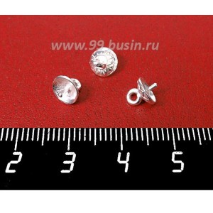 Шапочка подвеска ювелирная со штифтом Цветок 7*6 мм, посеребрение 12 мк, гипоалергенные, пр-во Россия 1 штука