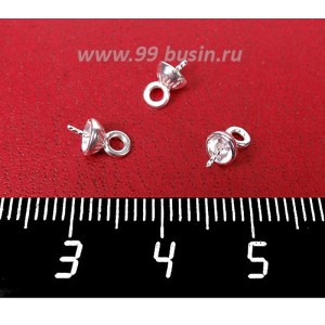 Шапочка подвеска ювелирная со штифтом Лучики 8*4,5 мм, посеребрение 12 мк, гипоалергенные, пр-во Россия 1 штука
