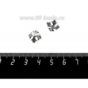 Шапочка для бусин ювелирная Королевская с Фианитами 10*6 мм, для бусины диаметром 8 мм, оксидированное посеребрение 12 мкн, 1 штука