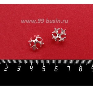 Шапочка для бусин ювелирная Королевская 12*7 мм, для бусины диаметром 10 мм, посеребрение 12 мкн, 1 штука