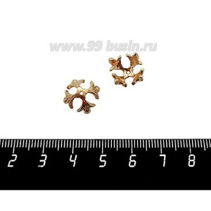 Шапочка для бусин ювелирная Королевская 12*7 мм, для бусины диаметром 10 мм, позолота 0,45 мк, 1 штука