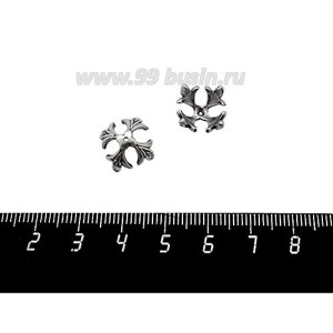 Шапочка для бусин ювелирная Королевская с Фианитами 12*7 мм, для бусины диаметром 10 мм, оксидированное посеребрение 12 мкн, 1 штука