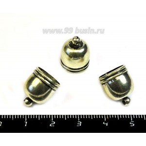 Колпачок с петелькой декор ободочки, 15*12 мм, внутренний диаметр 11 мм, цвет светлая бронза, 1 штука