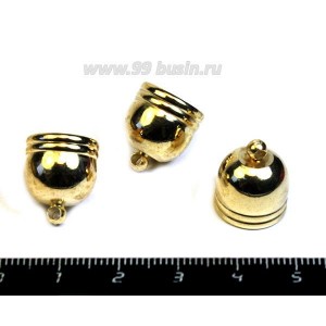 Колпачок с петелькой декор ободочки, 16*14 мм, внутренний диаметр 12,5 мм, цвет розоватое золото, 1 штука