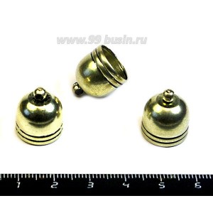 Колпачок с петелькой декор ободочки, 16*14 мм, внутренний диаметр 12,5 мм, цвет светлая бронза, 1 штука Колпачок с петелькой декор ободочки, 16*14 мм, внутренний диаметр 12,5 мм, цвет светлая бронза, 1 штука
