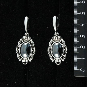 Серьги из гематита, основа "принцесса", овал 14х10мм, швензы посеребрение