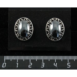 Серьги из гематита, "греческие", родиум, 14х10мм, замок гвоздик+лапка