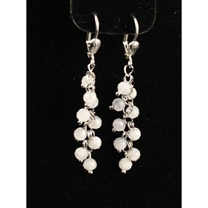 Серьги из лунного камня, шарик 4.5мм огранка, на цепочке