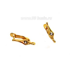 Швензы ювелирные Ромб с фианитами, позолота 12 мк, 1 пара, производство Россия