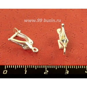 Швензы ювелирные Ромб с фианитами, посеребрение 12 микрон, 1 пара, производство Россия