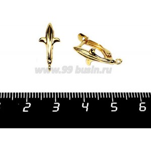 Швензы ювелирные Королевская Лилия 19*8 мм, позолоченные 0,45 мк, гипоалергенные, 1 пара, производство Россия