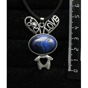 Кулон из лазурита ярко-синего однотонного, "зайчик", овал 25х18мм